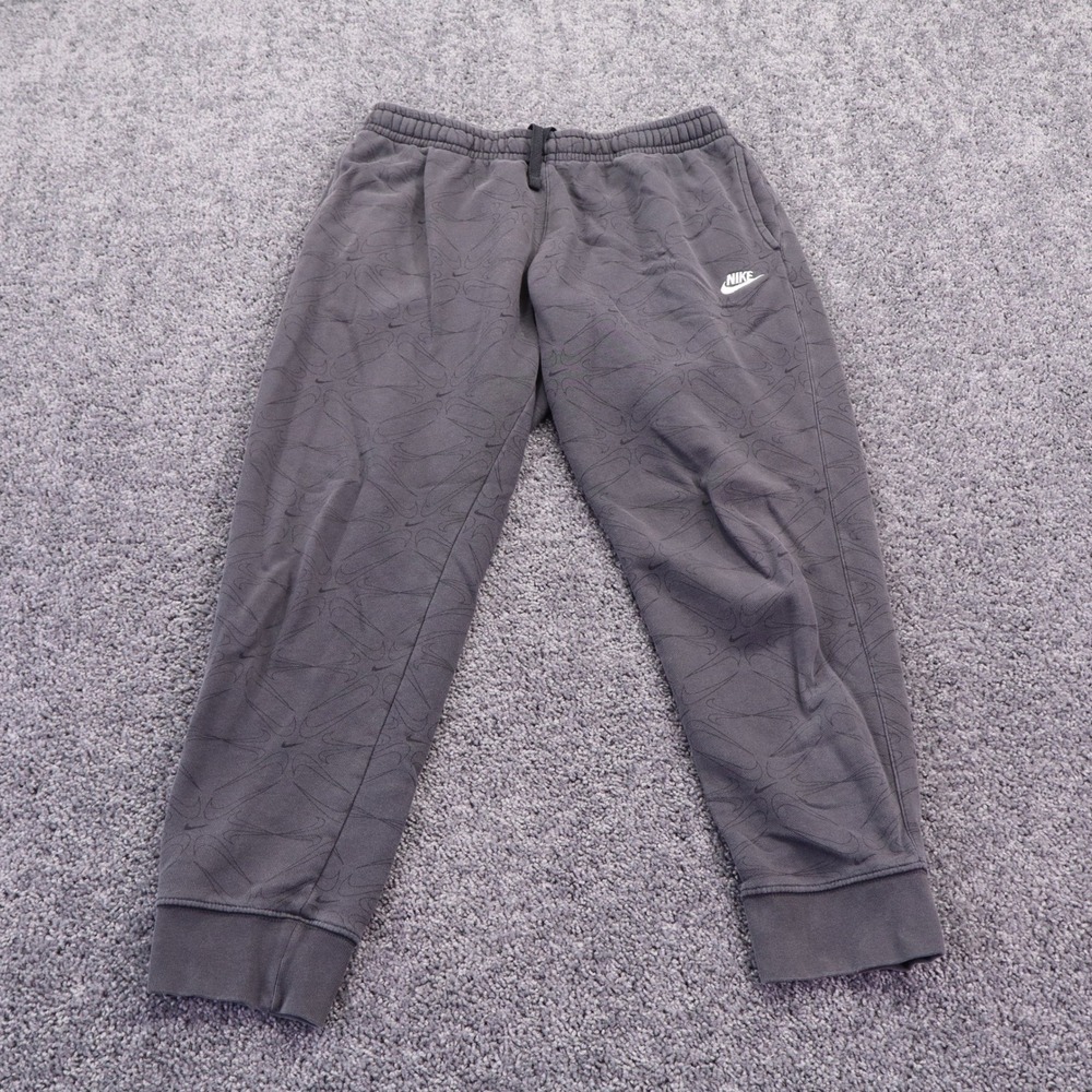 Nike Sweatpants Mens Large Gray Swoosh All Over Print Fleece Joggers